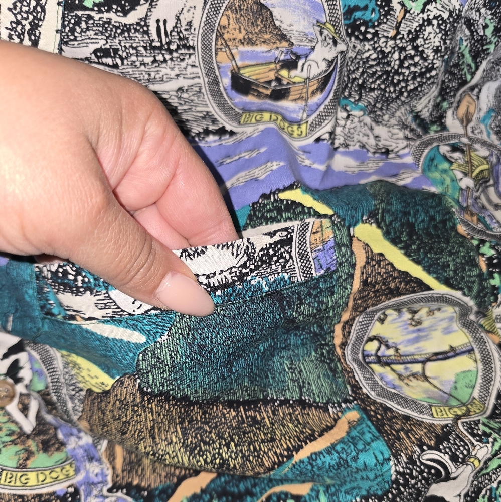 Big Dogs Blue and Green Graphic Button Down Shirt Size:M/L - Picture 7 of 7